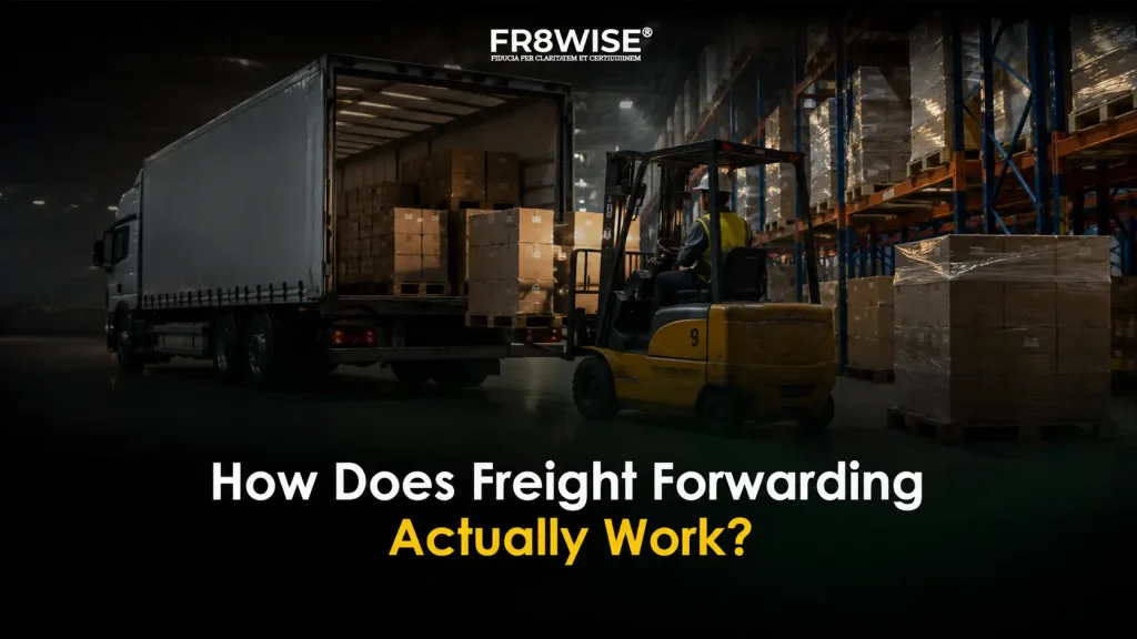 Forklift loading cargo into truck inside Australian freight forwarding warehouse