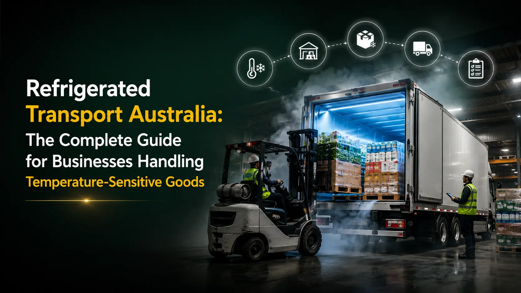 Refrigerated transport Australia showing forklift loading temperature-sensitive goods into refrigerated truck