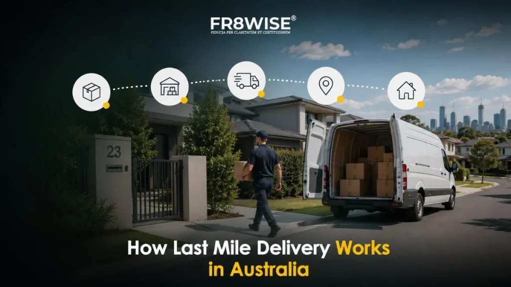 How last mile delivery works in Australia showing courier delivering parcel to suburban home